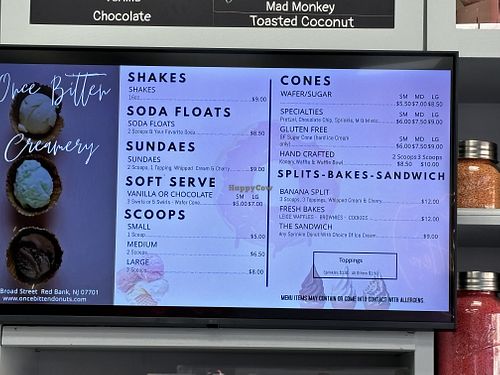 Menu with prices as of 5/19/24 at Once Bitten Donuts in Red Bank