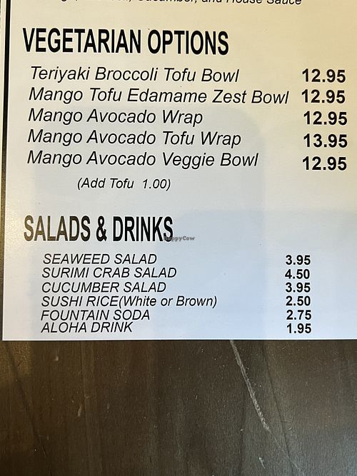 Veg options  at Good Friends Hawaiian Poke in Davis