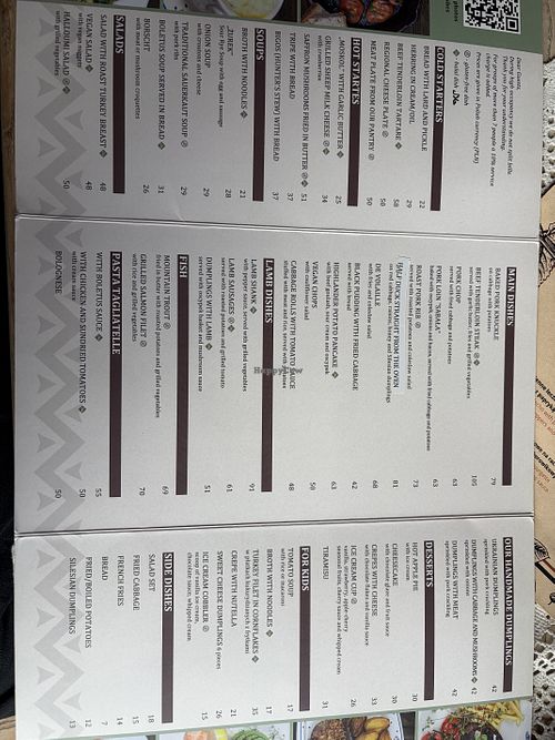 Menu as of October 2025  at Karczma Sabała in Zakopane