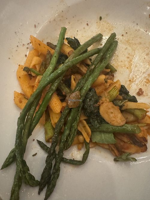 Asparagus side added to vegan pasta   at Romeo Cucina in Laguna Beach