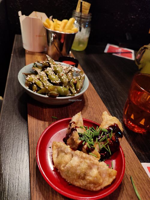 Dumplings and edamame beans at Pinchos in Oerebro