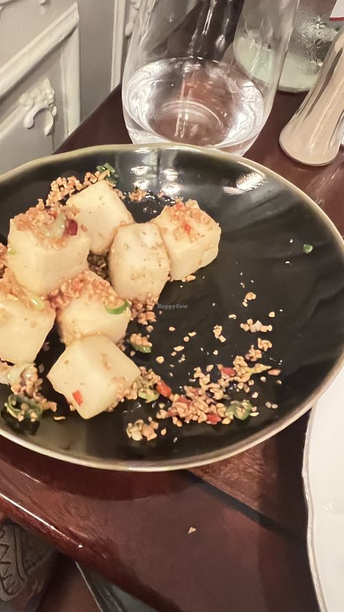 Fried garlic tofu! Amazing !  at Mimi Mei Fair in London