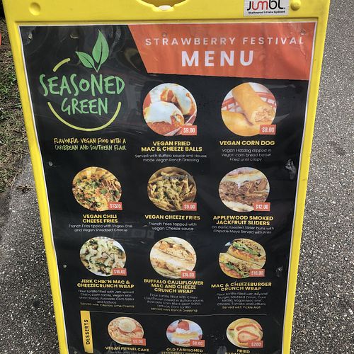 Menu at plant city strawberry festival   at Seasoned Green in Tampa