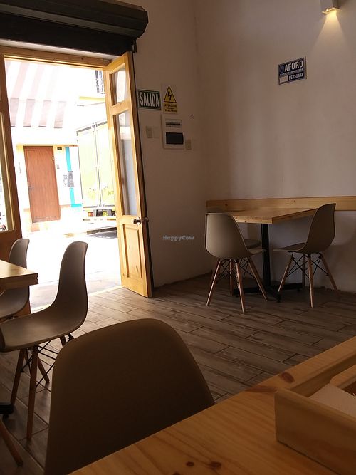 Interior with view of the street at ConSuLado Vegano in Lima