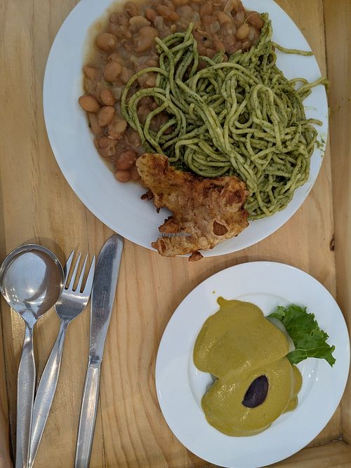 Buffet meal. A lot of carbs, no veggies at ConSuLado Vegano in Lima