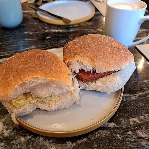Roll w/ vegan square sausage + roll with scrambled tofu at Cafe Sixtyfour in Stirling