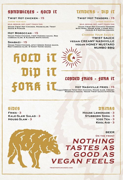 Vegan menu  at Twist Hot Chicken in Peoria