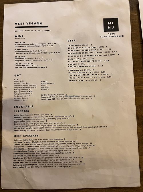 Menu 2  at Meet Vegano in Malaga