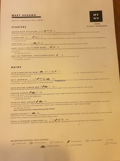 Menu starters & main at Meet Vegano in Malaga