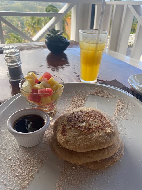 Delicious oat flour pancakes at Lush Restaurant in Soufriere