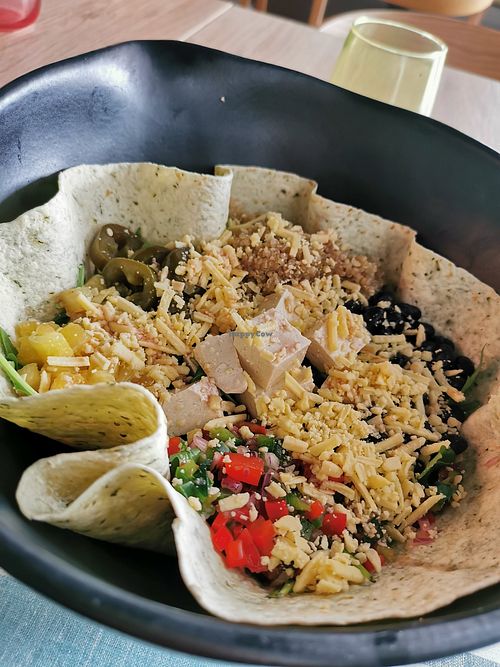 Vegan bowl with vegan cheese! at MYND Adeje in Tenerife