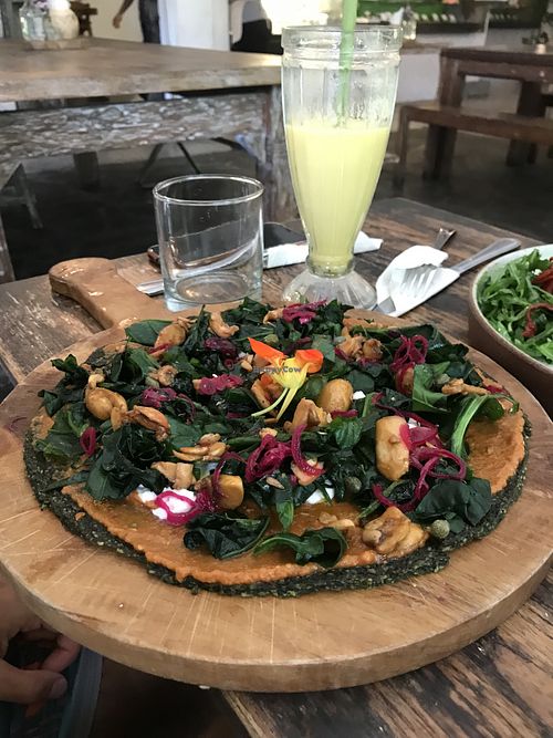 Mushroom spinach pizza   at Alchemy in Ubud