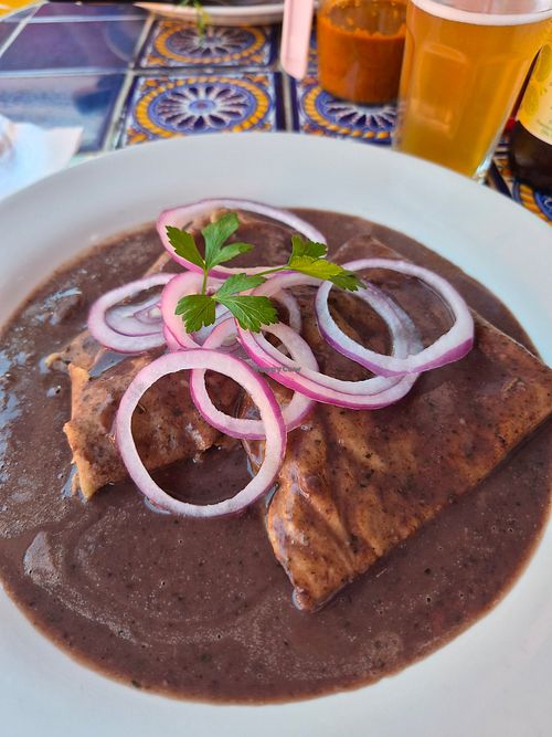 Tortilla and black bean sauce at Cafe Los Cuiles in Oaxaca