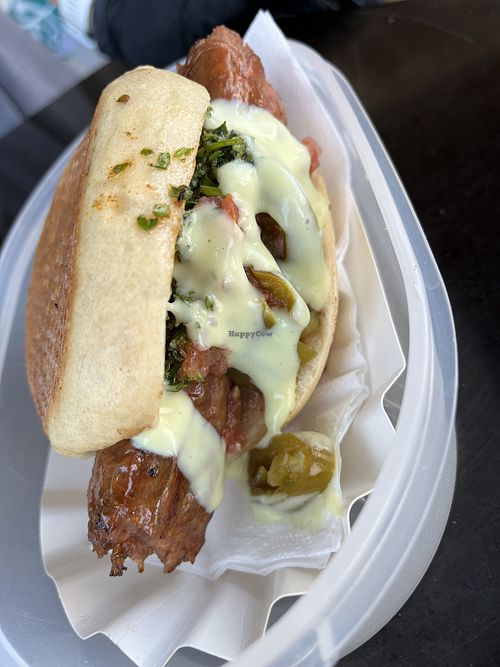 El Traga Traga vegapan with chimichurri, salsa, jalapeños, and avocado cream   at Plagwitz Samstags Markt in Leipzig