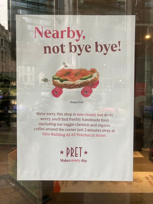 Closed, forever at Veggie Pret - Fenchurch in London