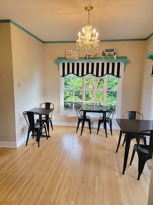 Upstairs at Chandelier Bakery in Vancouver