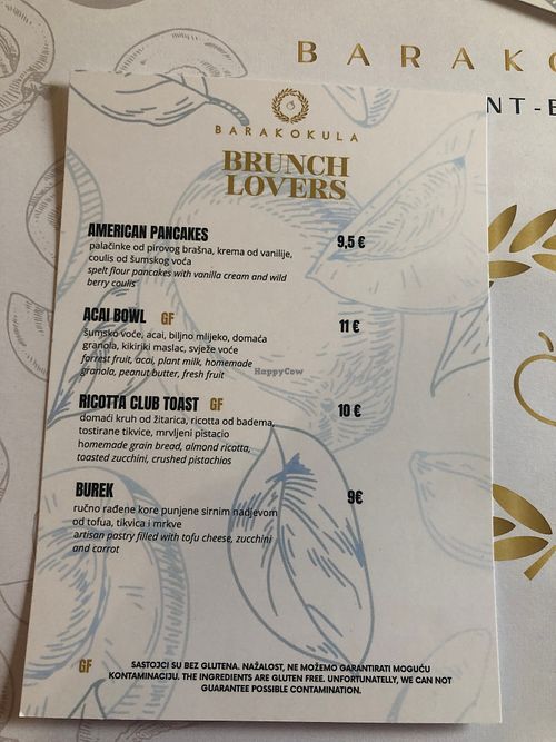 The brunch menu served till midday at Barakokula in Split