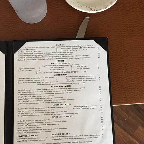 dinner menu at Marie's Bistro in Santa Rosa Beach