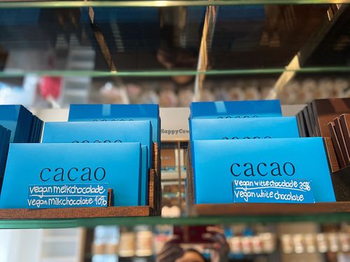 The only vegan non-dark chocolate options. They’re €6,95 each and around 95 grams per bar. Their dark and extra dark chocolates are also vegan. at Cacao in Utrecht
