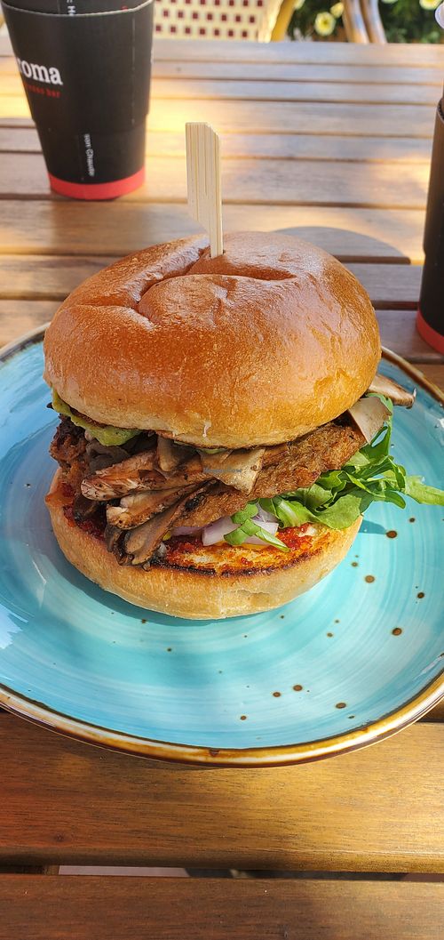 Plant based burger at Aroma Espresso Bar - Avenue Rd in Toronto