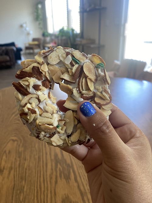 Vegan White Glaze Donut | Ignore Crumbs on My Thumb 🤪  at Donuts and Yogurt in Tracy