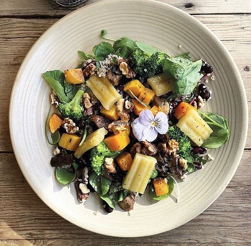 Plant proteins, healthy carbs, vitamins and minerals. Nuts, vegan cheese, grains, pulses and vegetables make the salads satisfying and nutritious. at Cafe@62 in Brighton