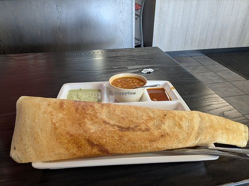 Yummy Masala Dosa. The red dipping sauce was really good --I should have asked for extra. at Tiffins in Boulder
