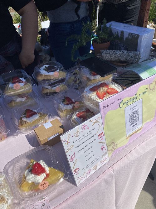 Pop-up setup with all VEGAN pastries (Flan, Tres Leches Cake)  at Consciously Sweet with Love in San Jose
