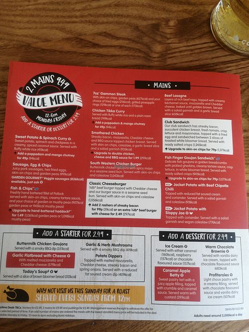Last page menu at Brewers Fayre - Bristol Lewins Mead in Bristol