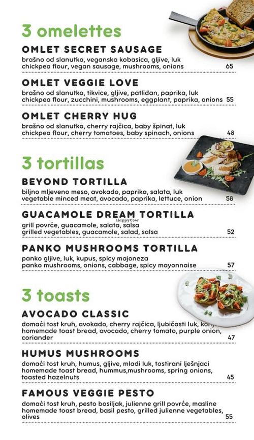 Menu  at 3Hugs Vegan Brunch Bar in Zagreb