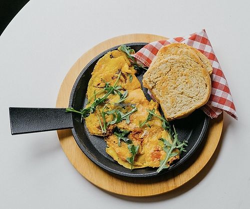 Vegan chickpea omelette   at 3Hugs Vegan Brunch Bar in Zagreb
