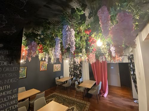 Inside seating  at 3Hugs Vegan Brunch Bar in Zagreb