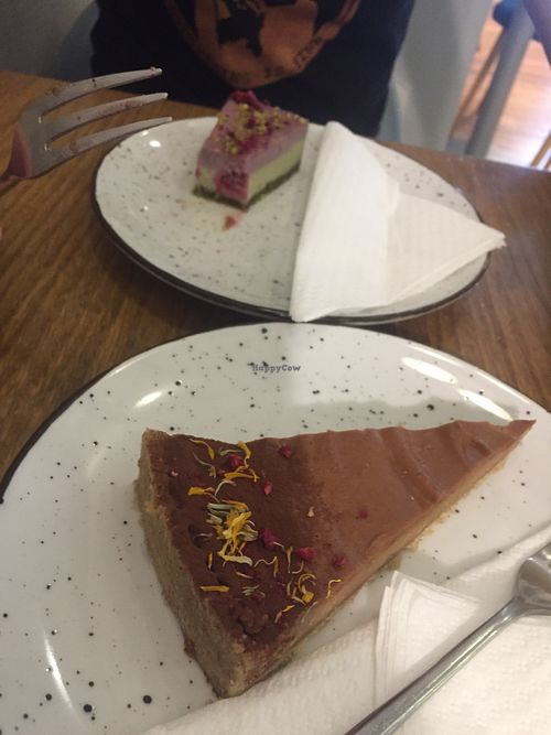 Couldn’t stop sanja tucking straight in to the pistachio cake! at Meet Mia in Zagreb