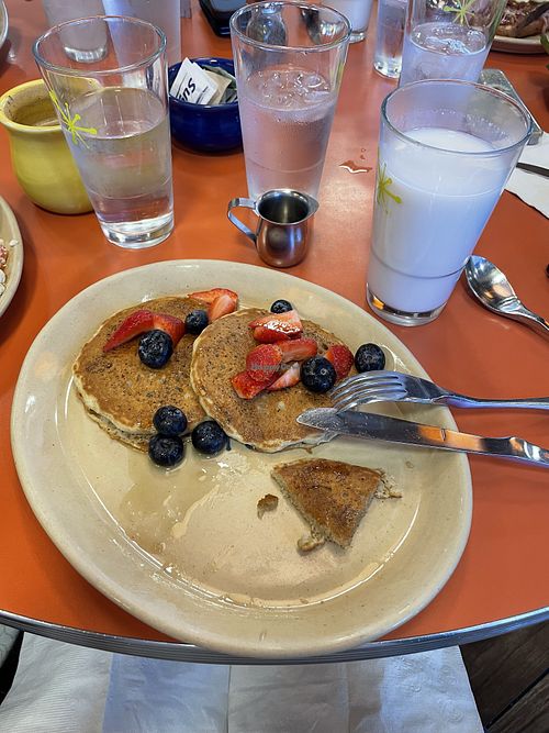 Vegan banana pancakes w coconut milk    at Snooze in Laguna Niguel