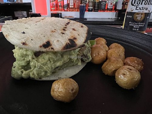 Avocado Lover Arepa with shitake mushrooms  at Panela in Lowell