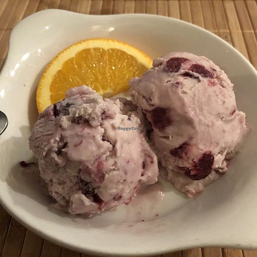 The locally made cherry ice cream (vegan) was superb  at Jasmine Thai Restaurant in Exeter