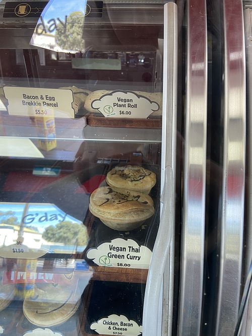 Thai green curry pie + vgn sausage roll   at United Petroleum - Pie Face in Truro