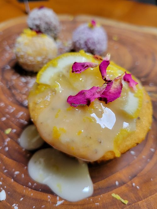 Delicious lemon poppy seed muffin with some energy balls at Earth House Restaurant And Wine Bar in Bangkok