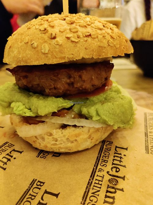 Vegan burger (note the oat bun) at Little John Burgers and Things in Rota