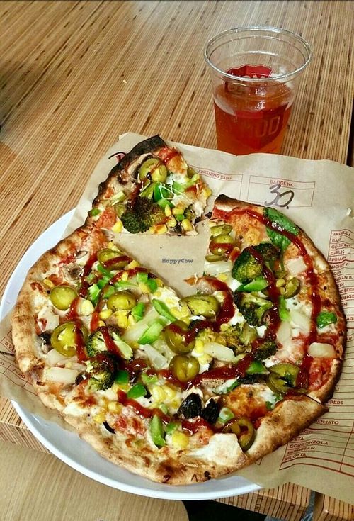 Mod Pizza with vegetables, BBQ drizzle, and daiya cheese at Mod Pizza in Langford