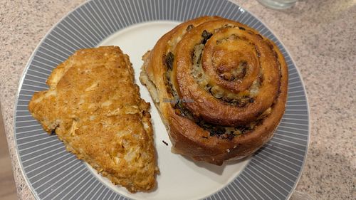 Vegan savoury scone and pesto scroll at The Hidden Gem Treat Shop & Cafe in Victoria