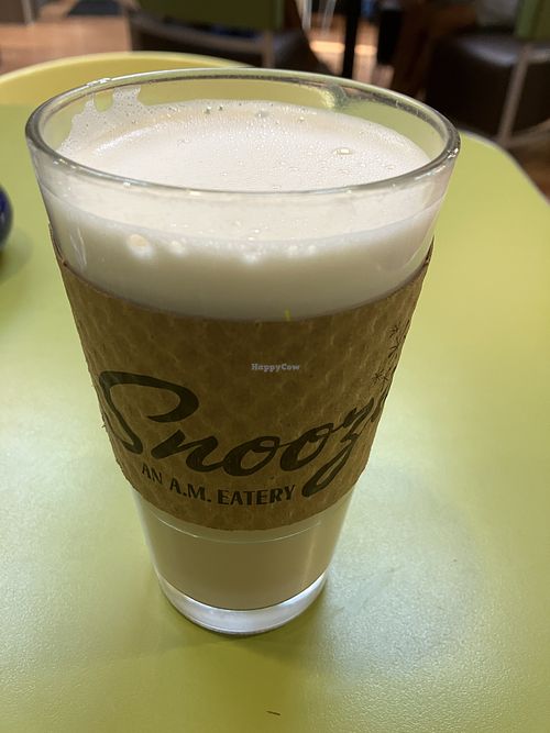 Great vegan chai oat milk latte   at Snooze in San Diego