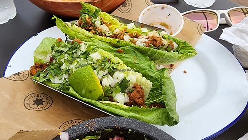 vegan chorizo tacos on lettuce wraps.  at Federales Denver in Denver