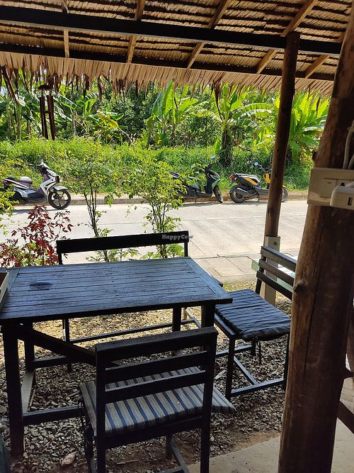 One of the tables at Shambhala in Koh Phayam