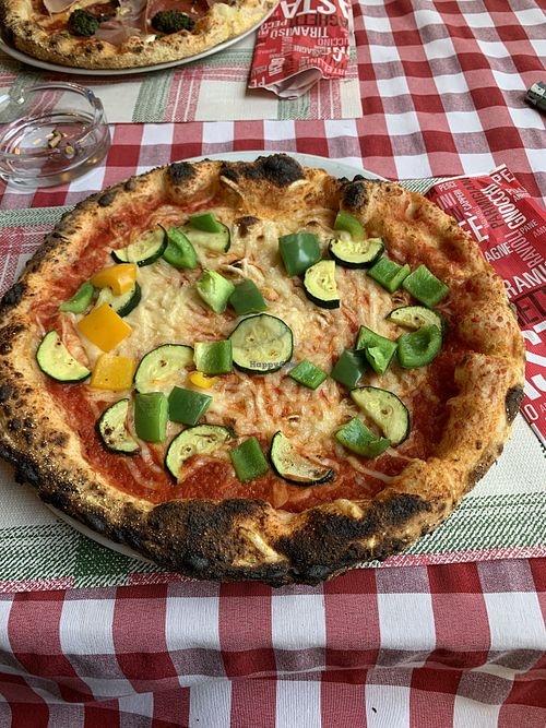 Vegan cheese on vegetable pizza.  at OK Corral Pizzeria & Grill in Nova Gorica