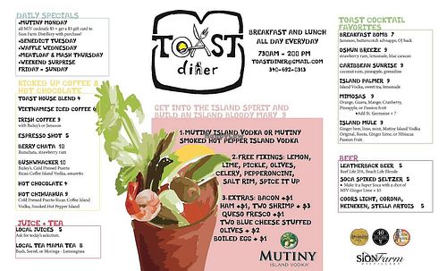 TOAST DINER STX Menu p.1 at Toast Diner in St Croix
