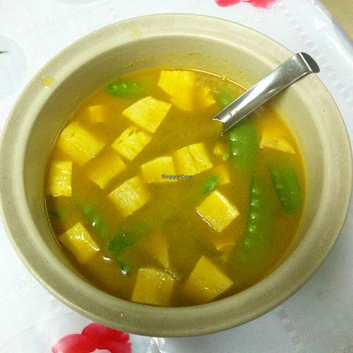 Curry soup with mock chicken (20,000 kip) at Reunion Cafe in Vientiane