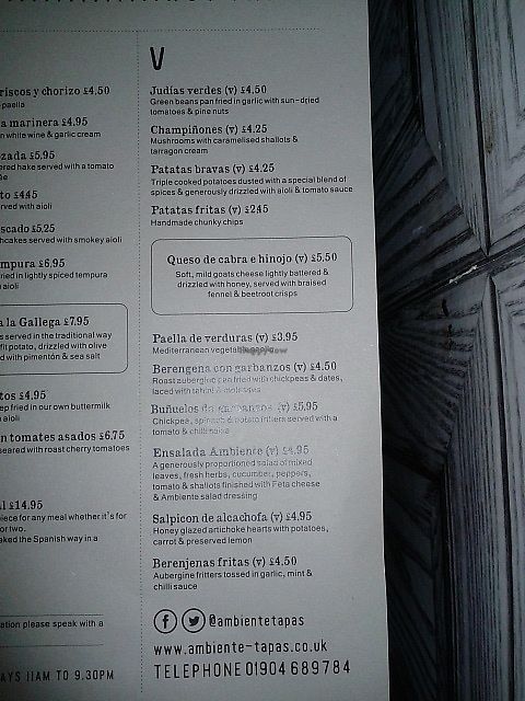 Menu at Ambiente Tapas - Goodramgate in York