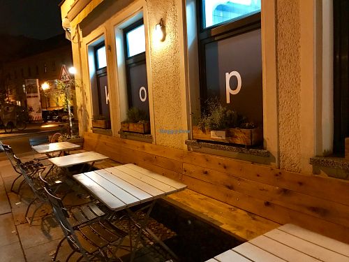 outside at night at Kopps in Berlin