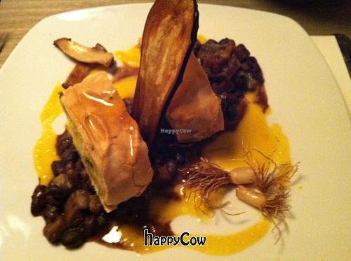 truffled potato-leek strudel on a cassoulet of three kinds beans at Kopps in Berlin